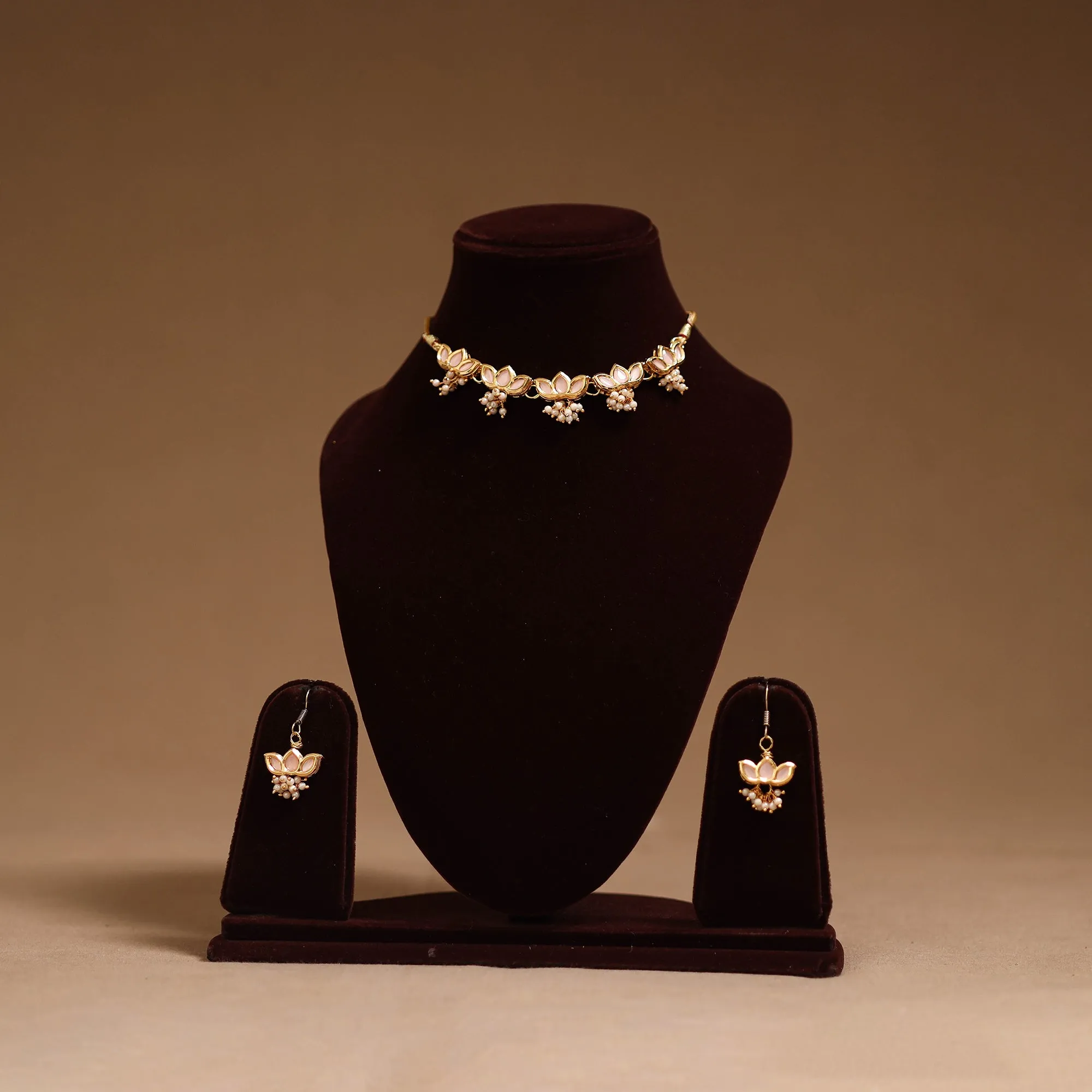 Pink - Kundan Work Choker Necklace Set 47 sold by Itokri