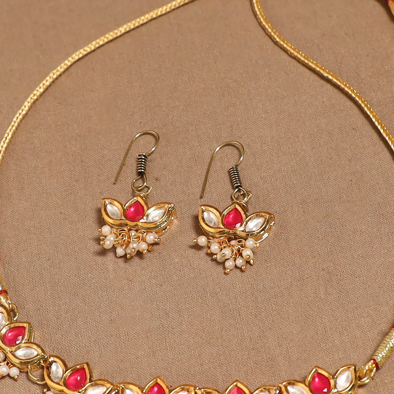 Red - Kundan Work Choker Necklace Set 46 sold by Itokri product image thumbnail 3
