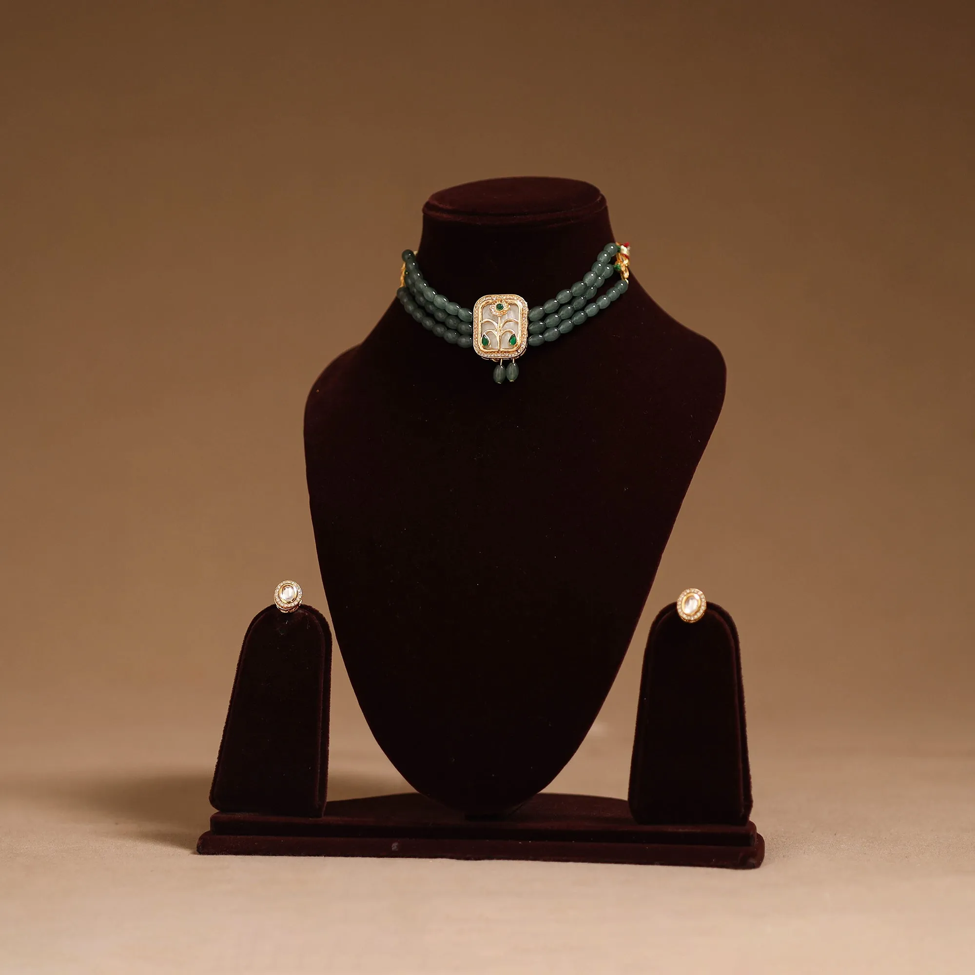 Green - Kundan Work Choker Necklace Set 43 sold by Itokri