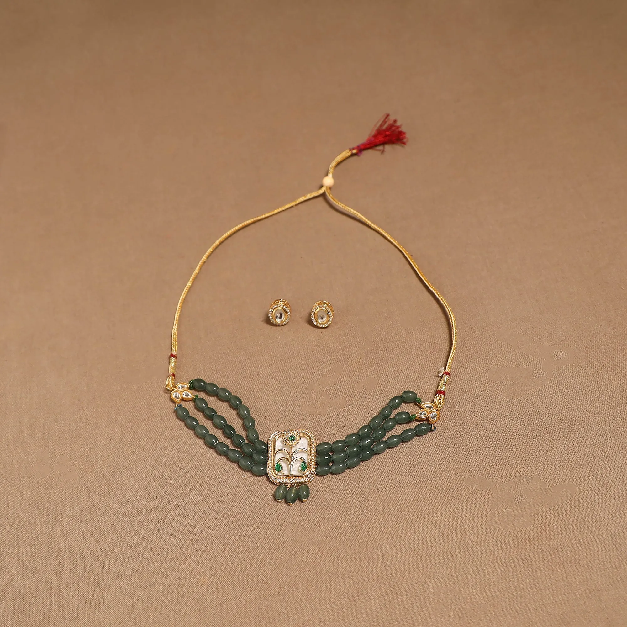Green - Kundan Work Choker Necklace Set 43 sold by Itokri product image thumbnail 2