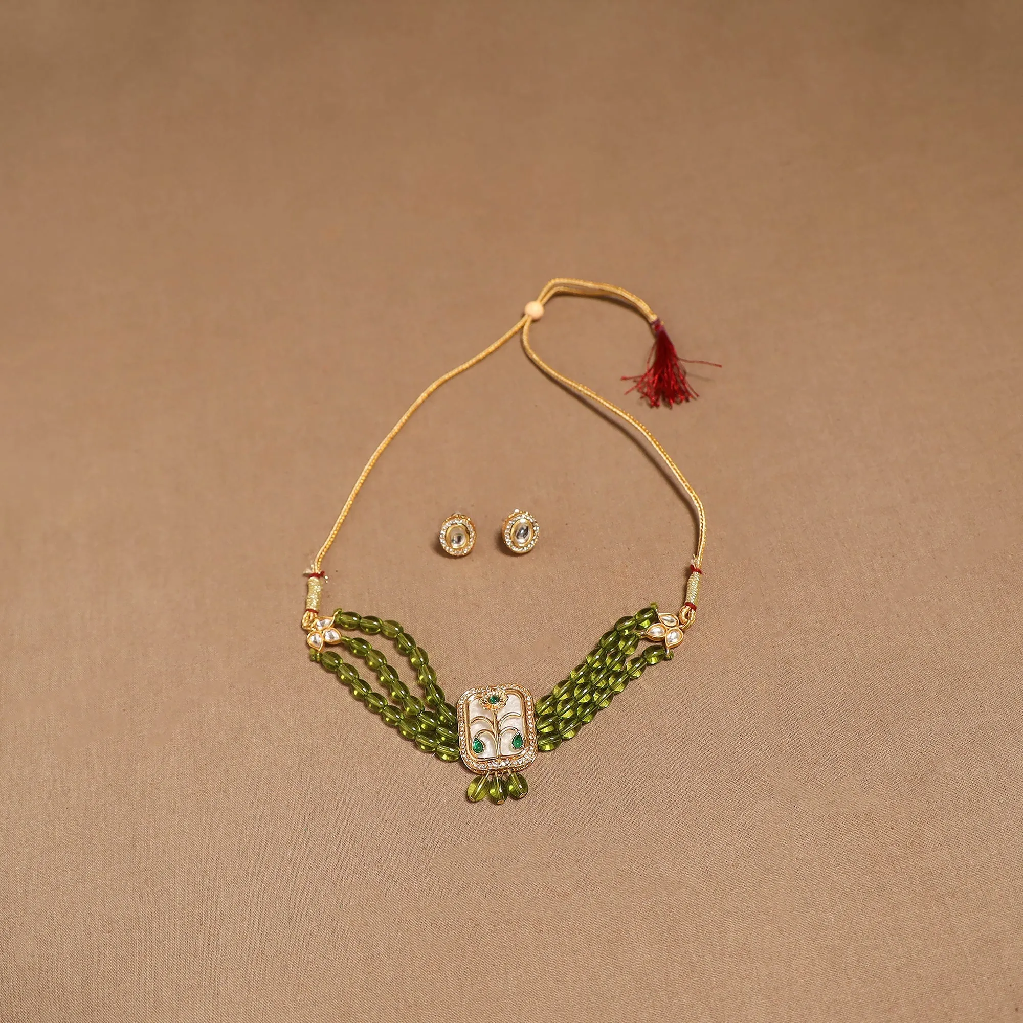 Green - Kundan Work Choker Necklace Set 42 sold by Itokri product image thumbnail 2