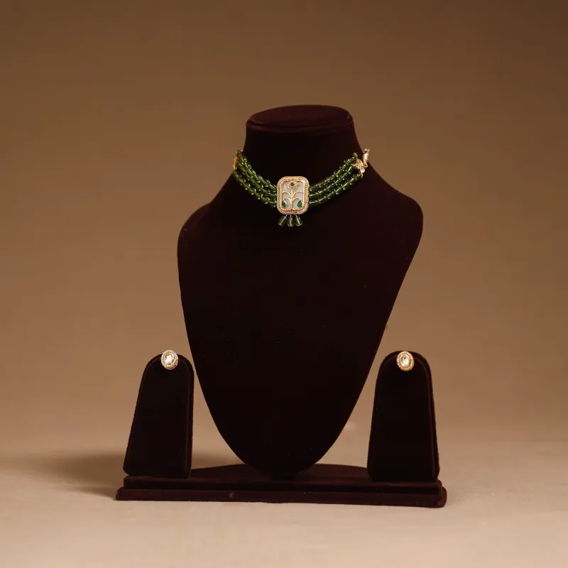 Green - Kundan Work Choker Necklace Set 42 made by Itokri