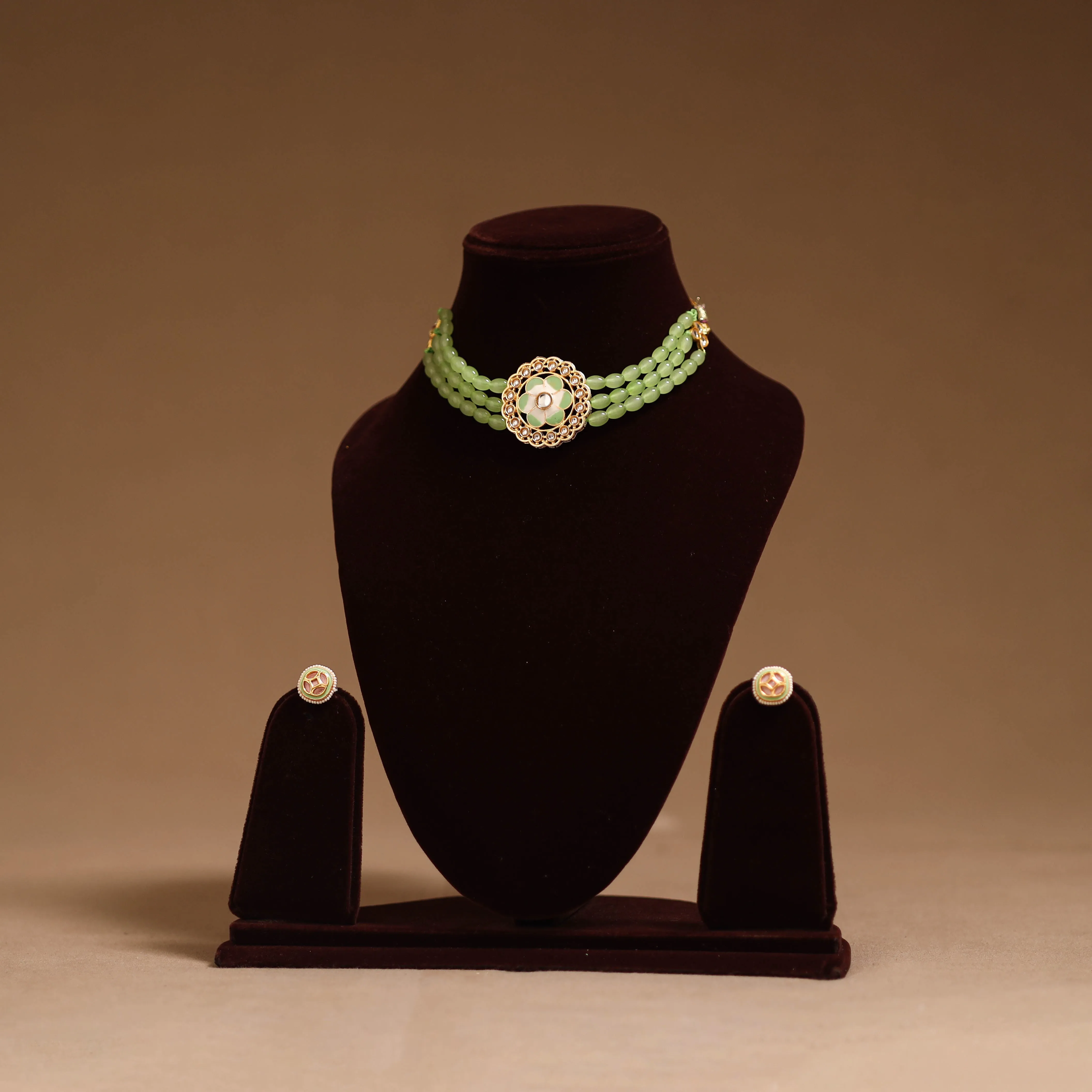 Green - Kundan Work Choker Necklace Set 39 sold by Itokri