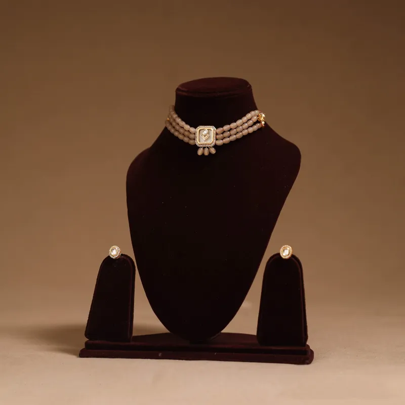 Brown - Kundan Work Choker Necklace Set 28 made by Itokri
