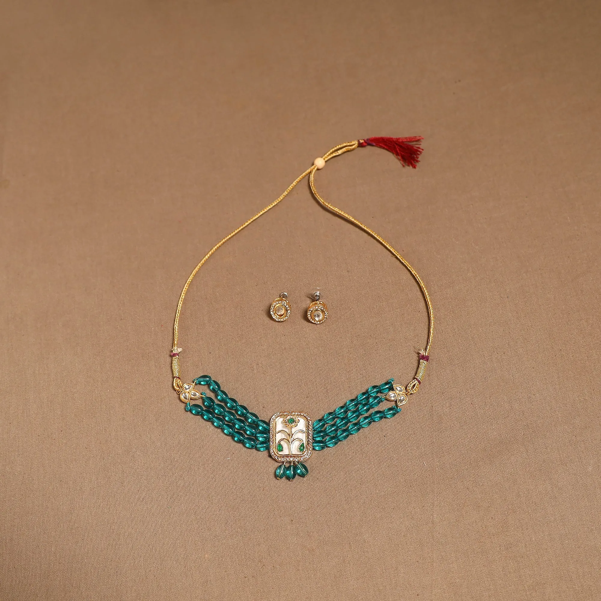 Blue - Kundan Work Choker Necklace Set 30 sold by Itokri product image thumbnail 2