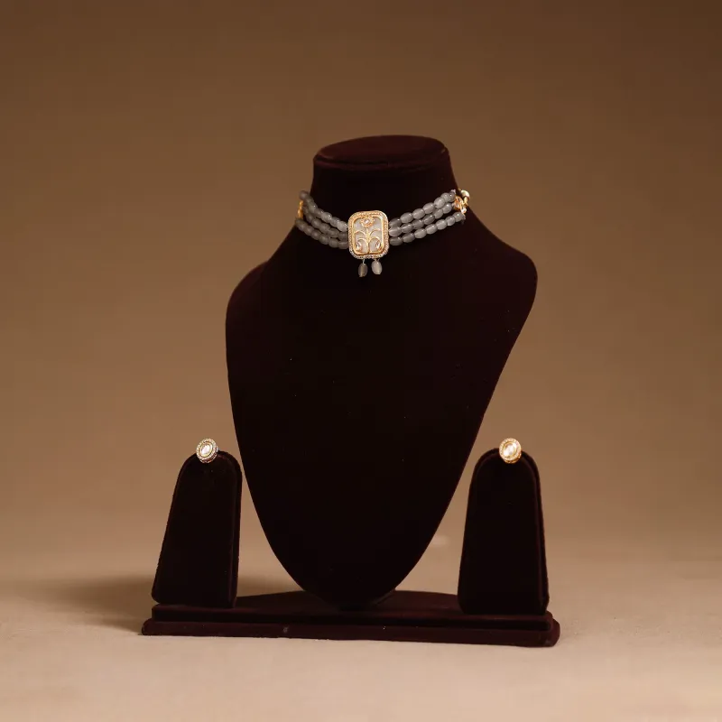 Brown - Kundan Work Choker Necklace Set 31 made by Itokri