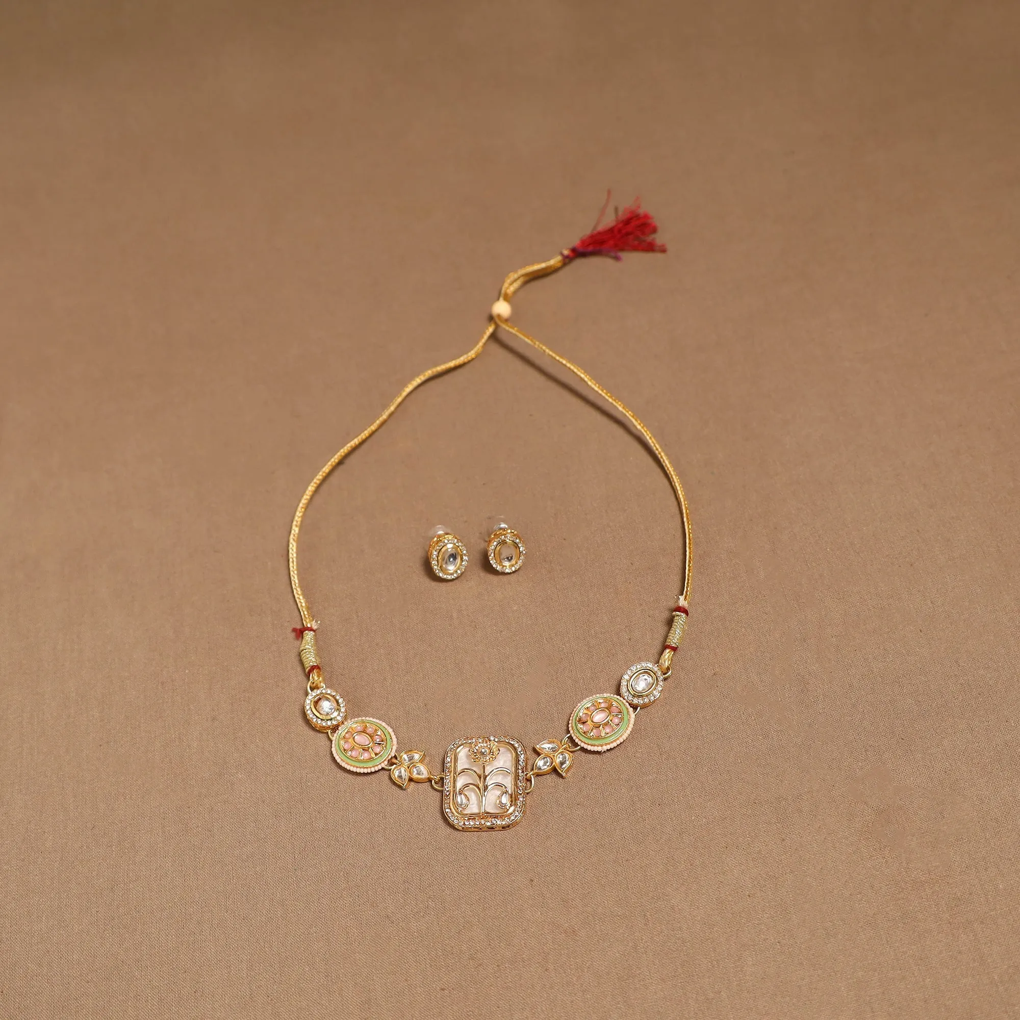 Peach - Kundan Work Choker Necklace Set 37 sold by Itokri product image thumbnail 2