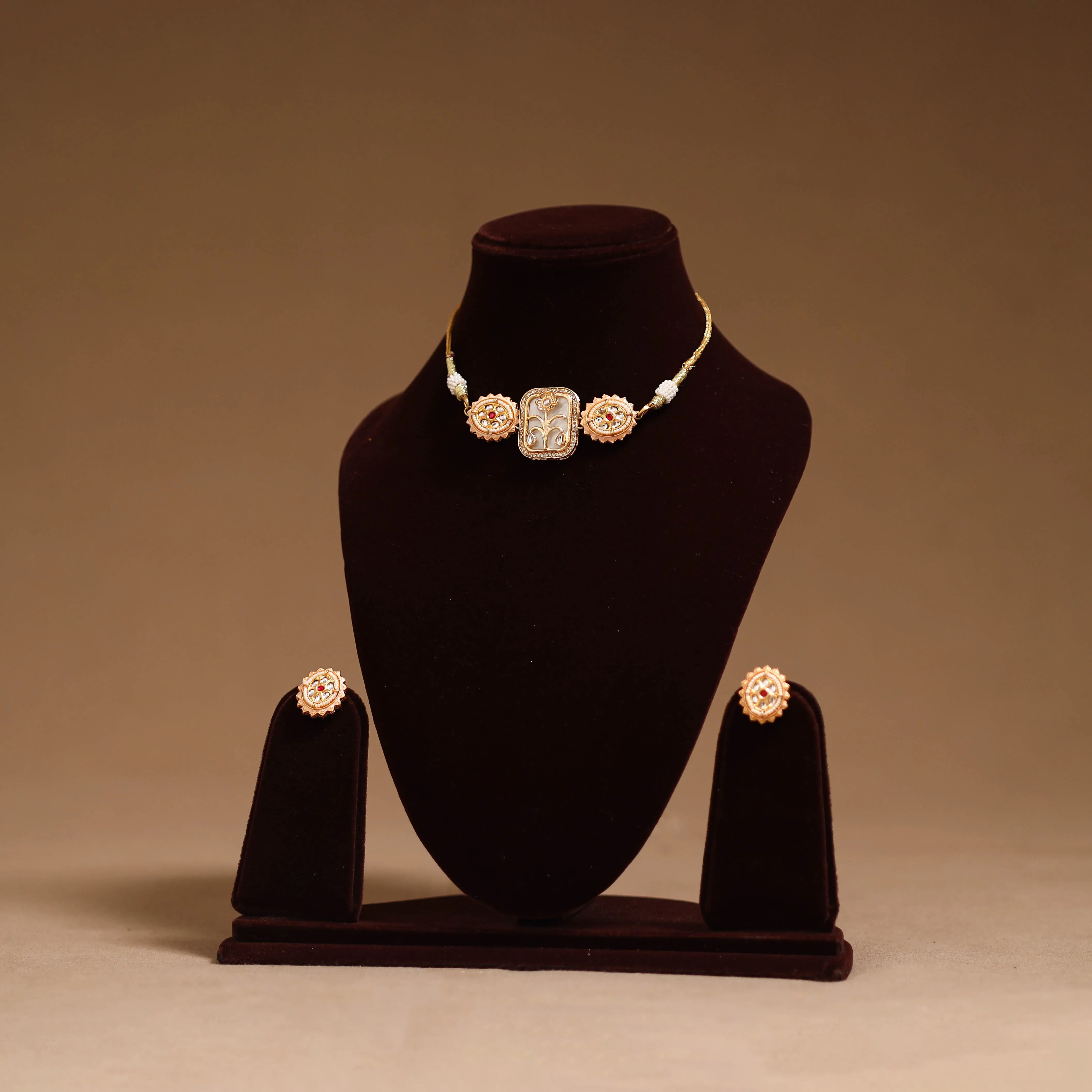 Peach - Kundan Work Choker Necklace Set 38 sold by Itokri