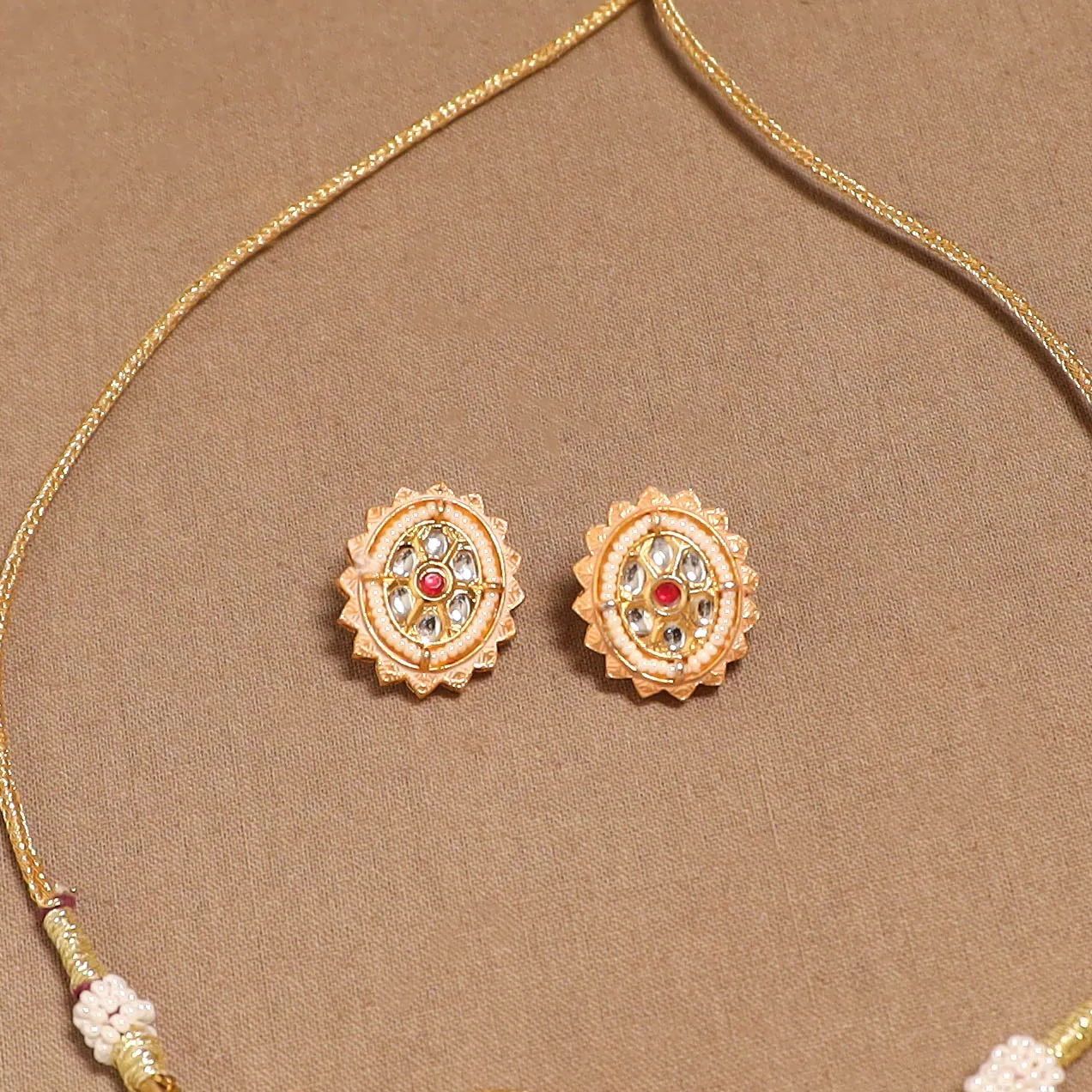 Peach - Kundan Work Choker Necklace Set 38 sold by Itokri product image thumbnail 3
