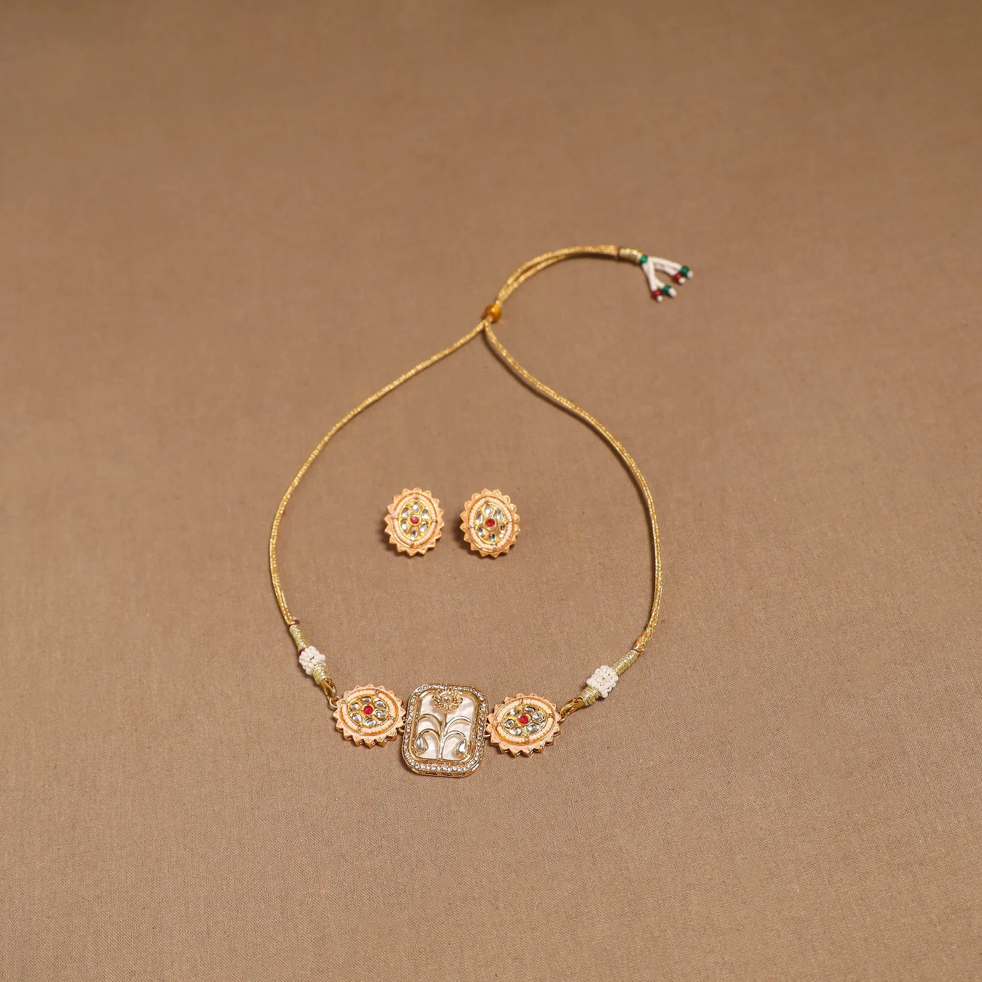 Peach - Kundan Work Choker Necklace Set 38 sold by Itokri product image thumbnail 2