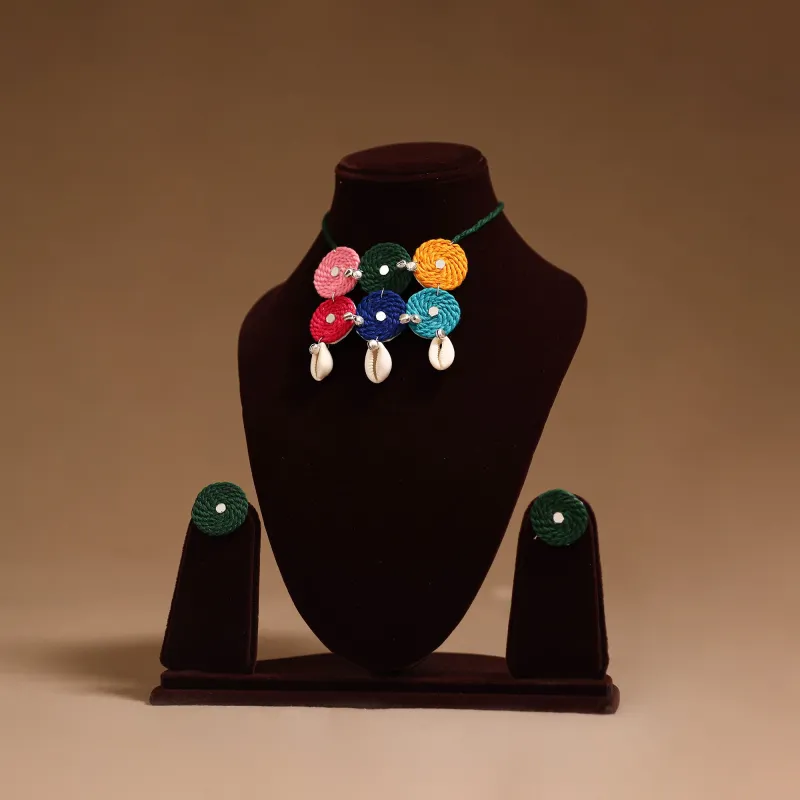 Multicolor - Thread Ghungroo & Mirror Work Necklace Set 09 made by Itokri
