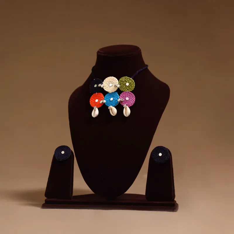 Multicolor - Thread Ghungroo & Mirror Work Necklace Set 02 made by Itokri