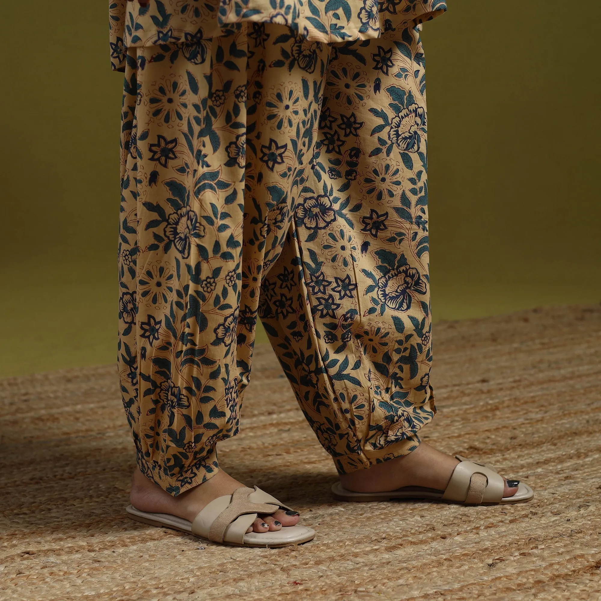 Beige - Floral Block Print Cotton Sanganeri Co-Ord Set 08 sold by Itokri product image thumbnail 4