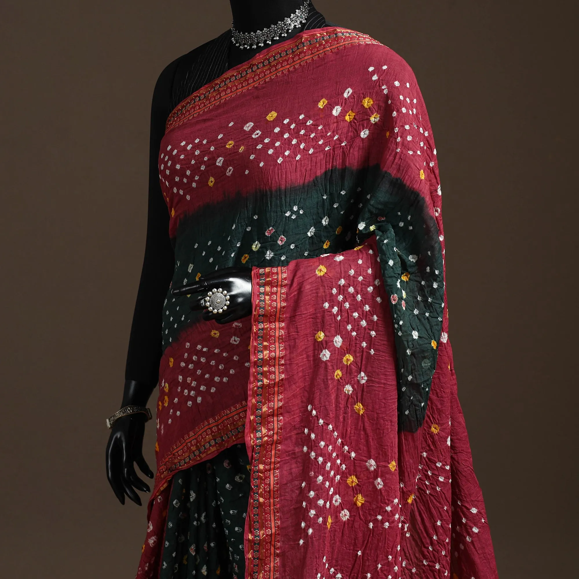 Maroon - Kutch Tie-Dye Cotton Bandhani Saree with Blouse Piece 11 sold by Itokri product image thumbnail 2