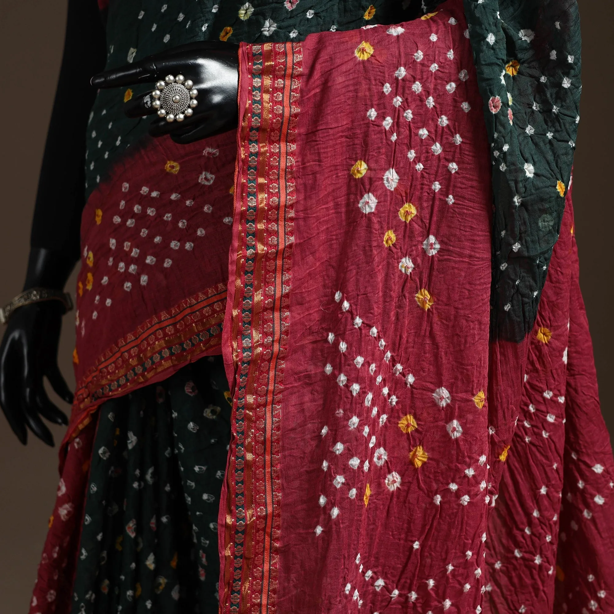 Maroon - Kutch Tie-Dye Cotton Bandhani Saree with Blouse Piece 11 sold by Itokri product image thumbnail 3