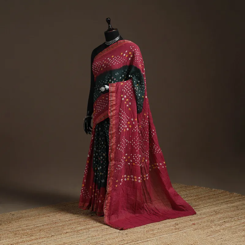 Maroon - Kutch Tie-Dye Cotton Bandhani Saree with Blouse Piece 11 sold by Itokri
