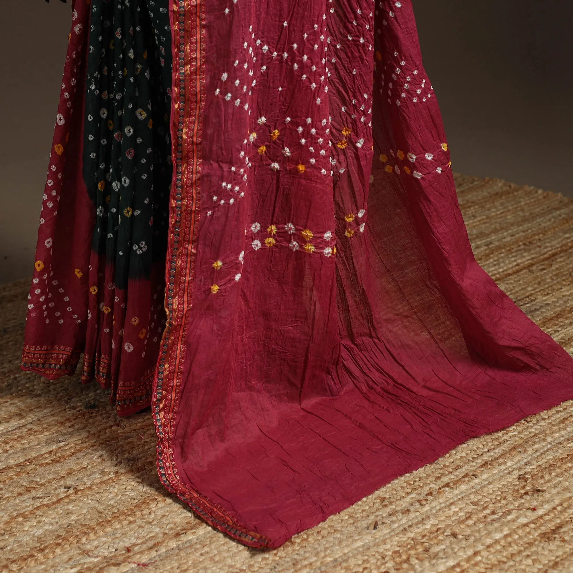 Maroon - Kutch Tie-Dye Cotton Bandhani Saree with Blouse Piece 11 sold by Itokri product image thumbnail 4