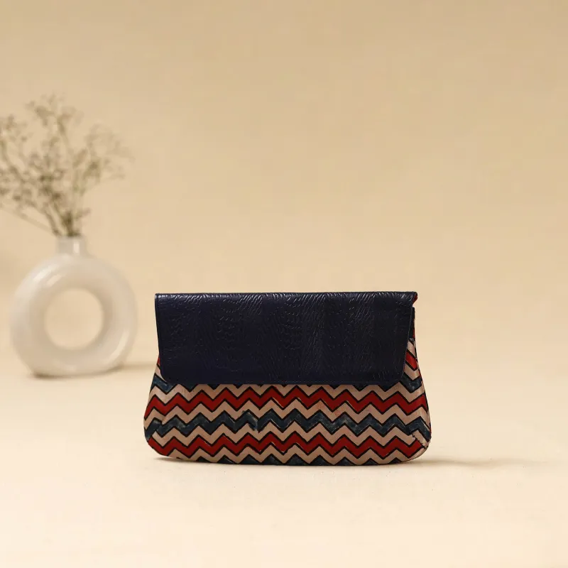 Multicolor - Hand Print Clutch with Embossed Leather Flap 03 made by Itokri