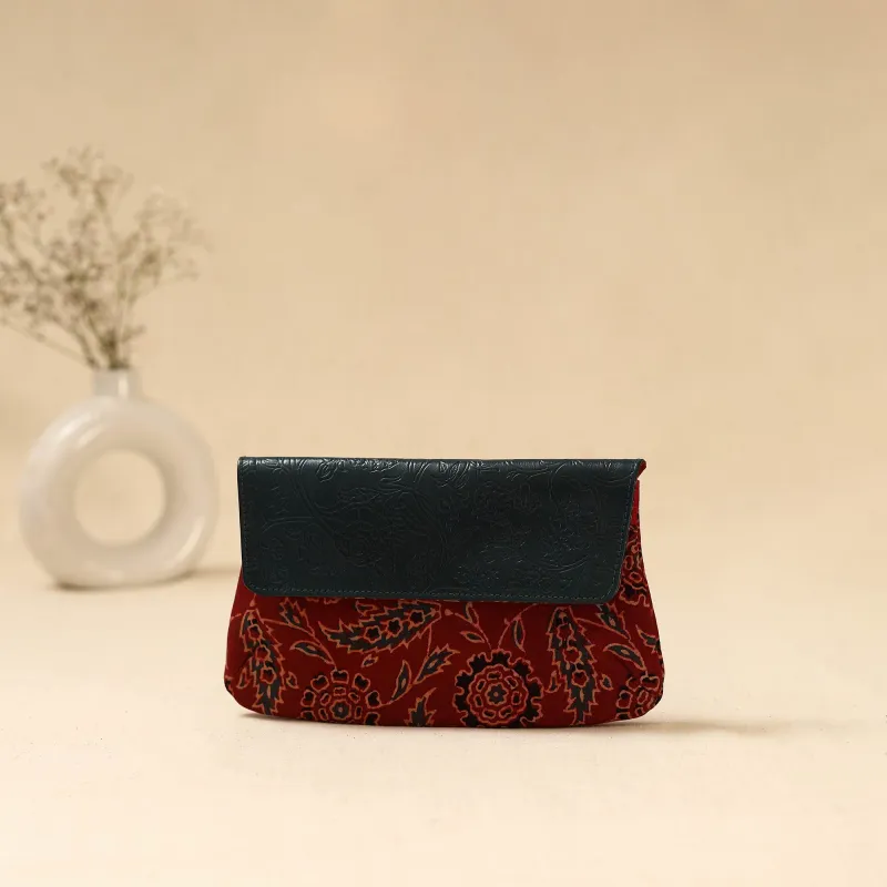 Red - Hand Print Clutch with Embossed Leather Flap 17 sold by Itokri