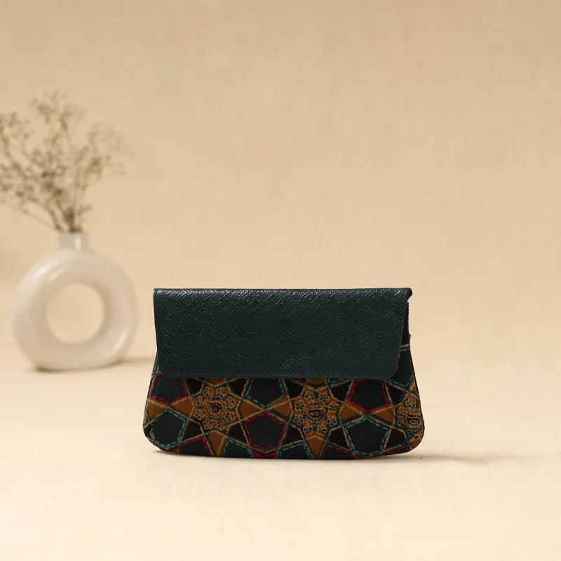 Multicolor - Hand Print Clutch with Embossed Leather Flap 25 made by Itokri