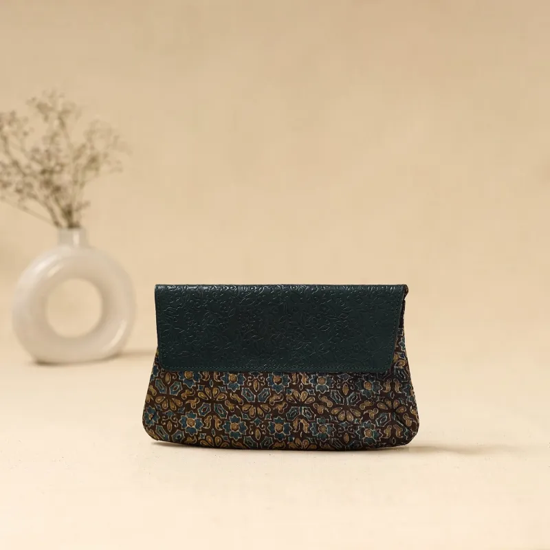 Brown - Hand Print Clutch with Embossed Leather Flap 23 made by Itokri