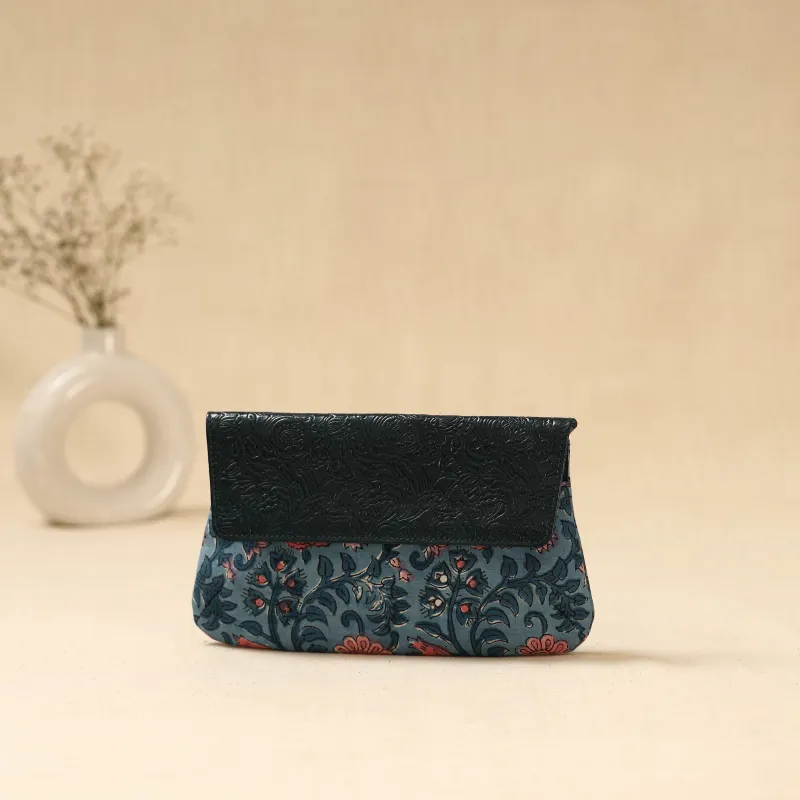 Blue - Hand Print Clutch with Embossed Leather Flap 27 made by Itokri