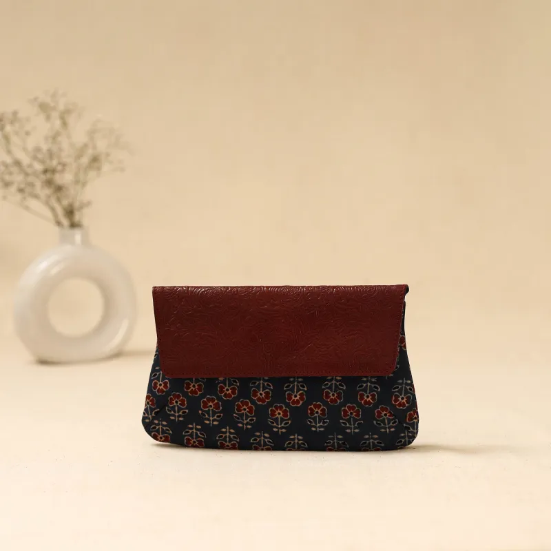 Blue - Hand Print Clutch with Embossed Leather Flap 33 sold by Itokri