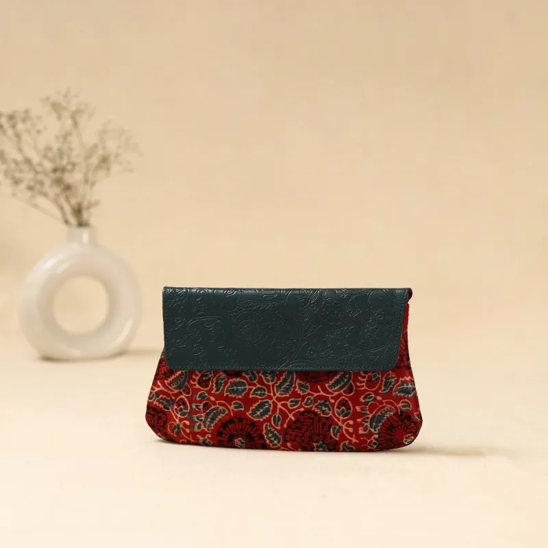 Red - Hand Print Clutch with Embossed Leather Flap 37 made by Itokri