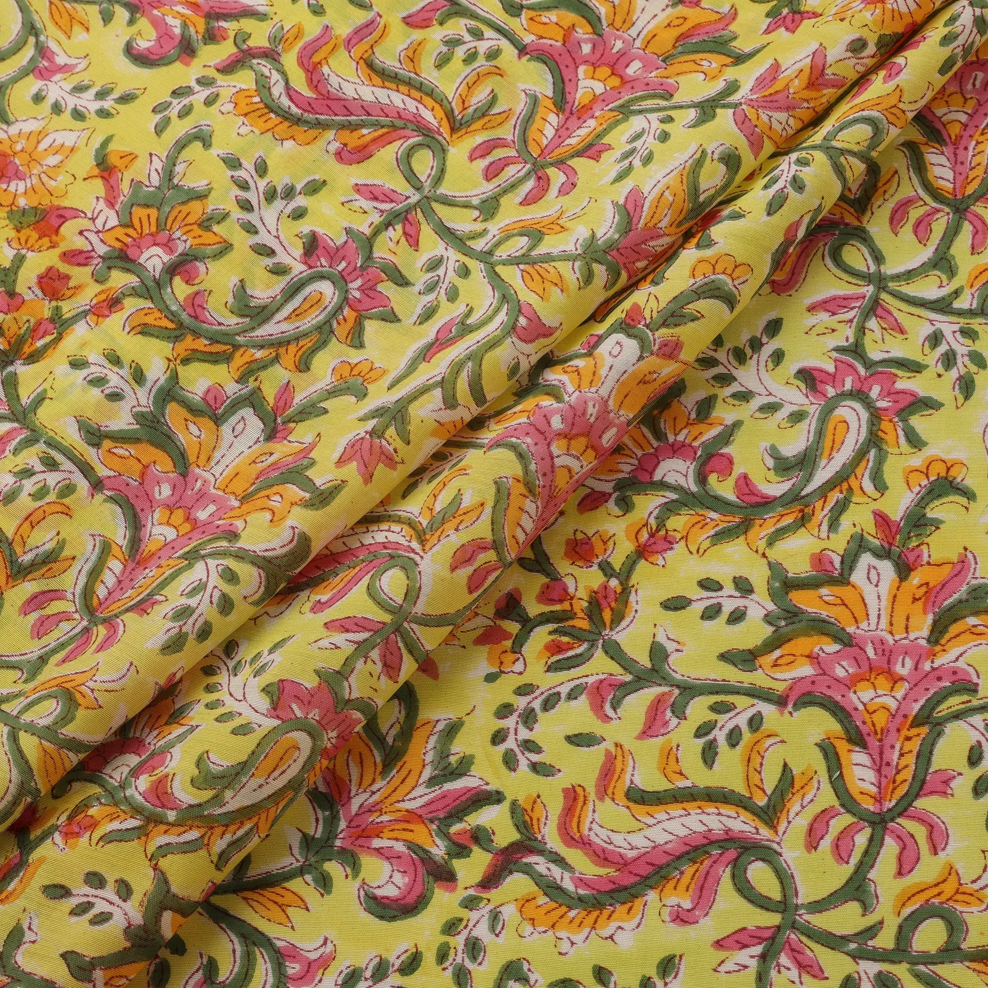 Yellow - Hand Block Print Sanganeri Fabric 13 sold by Itokri product image thumbnail 2