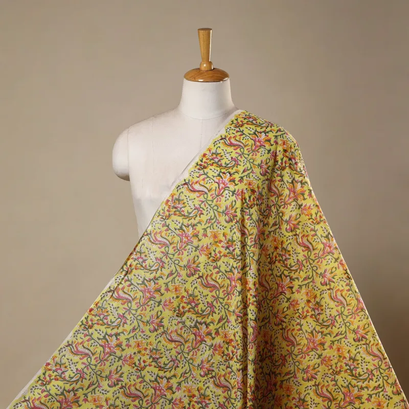 Yellow - Hand Block Print Sanganeri Fabric 13 made by Itokri