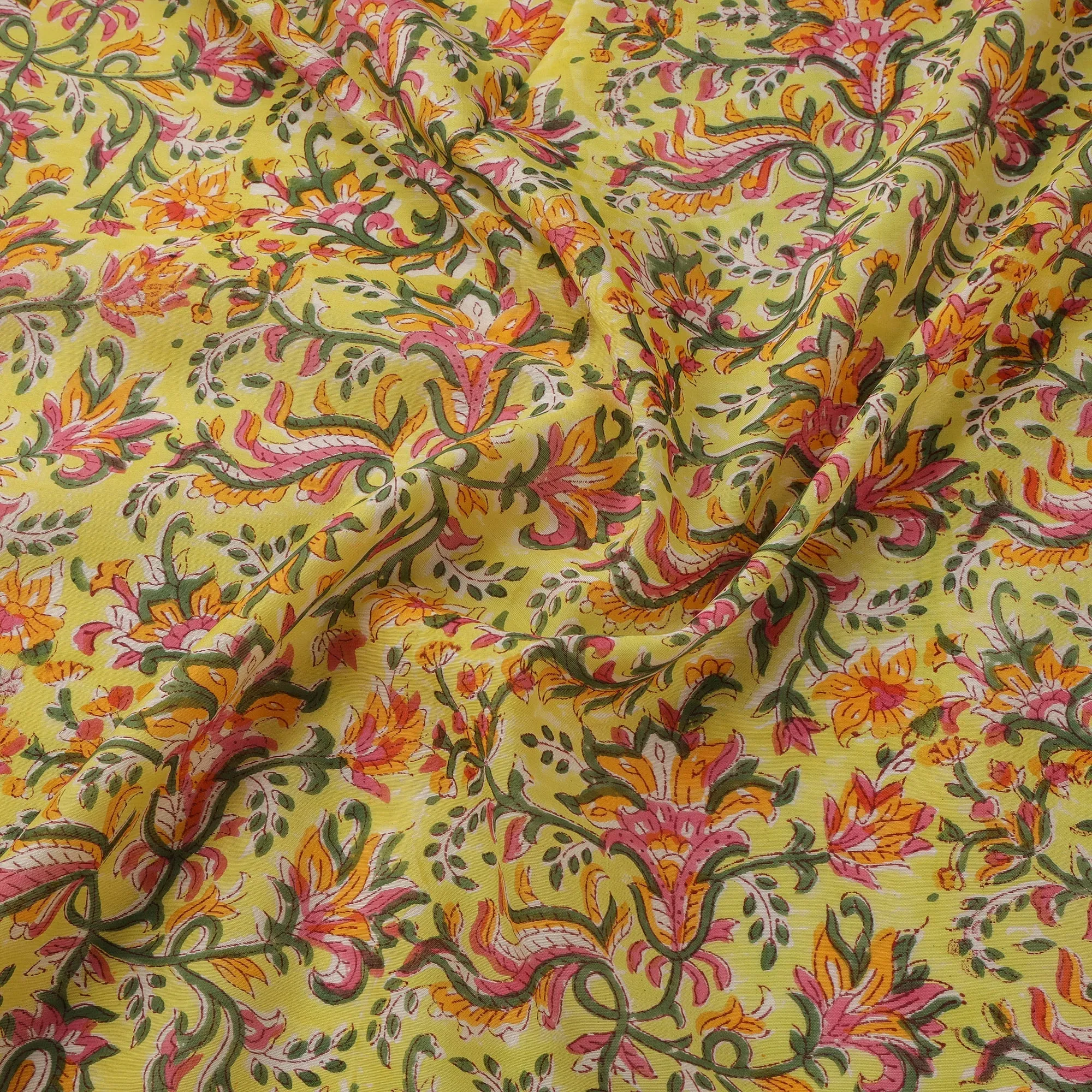 Yellow - Hand Block Print Sanganeri Fabric 13 sold by Itokri product image thumbnail 3
