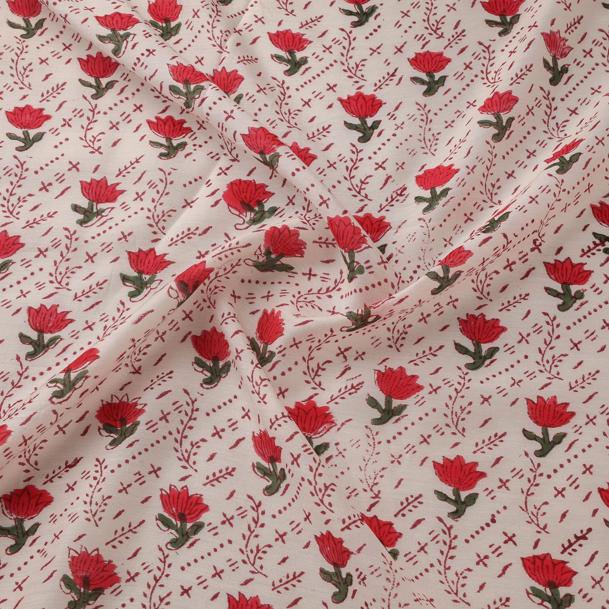 White - Hand Block Print Sanganeri Fabric 14 sold by Itokri product image thumbnail 3