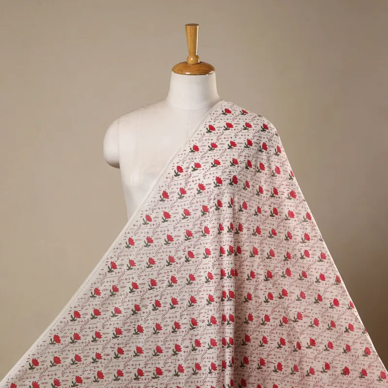 White - Hand Block Print Sanganeri Fabric 14 made by Itokri