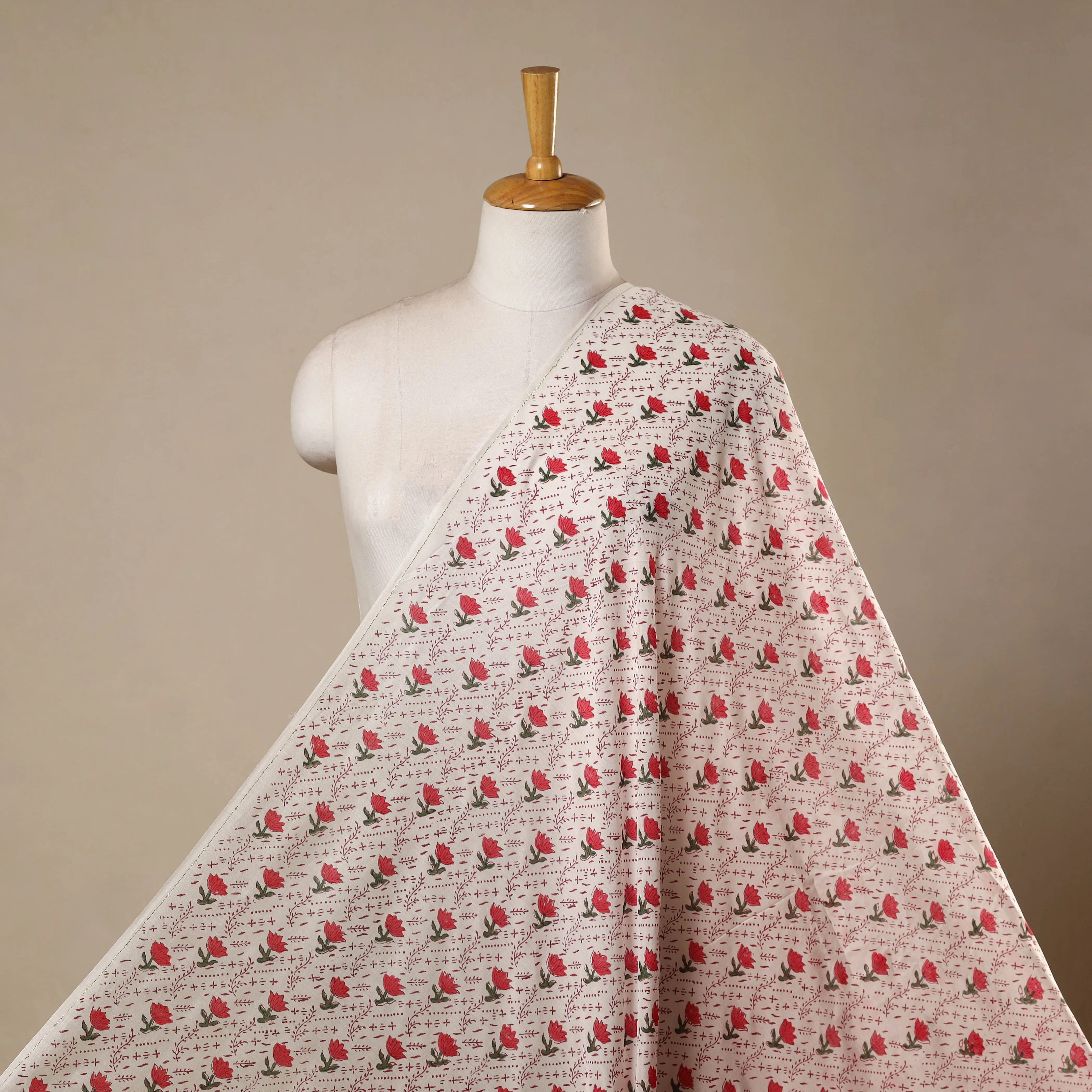 White - Hand Block Print Sanganeri Fabric 14 sold by Itokri