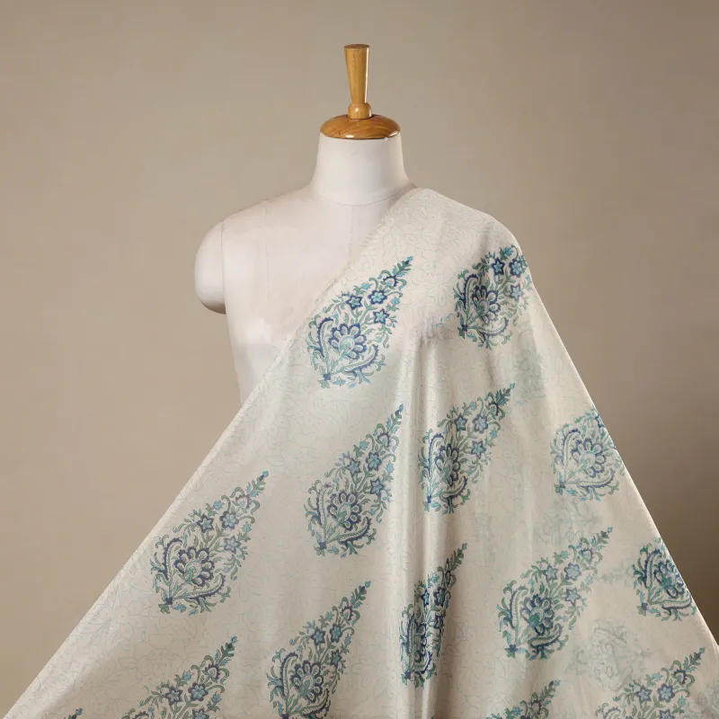 White - Handloom Chanderi Silk Hand Block Print Sanganeri Fabric 09 made by Itokri