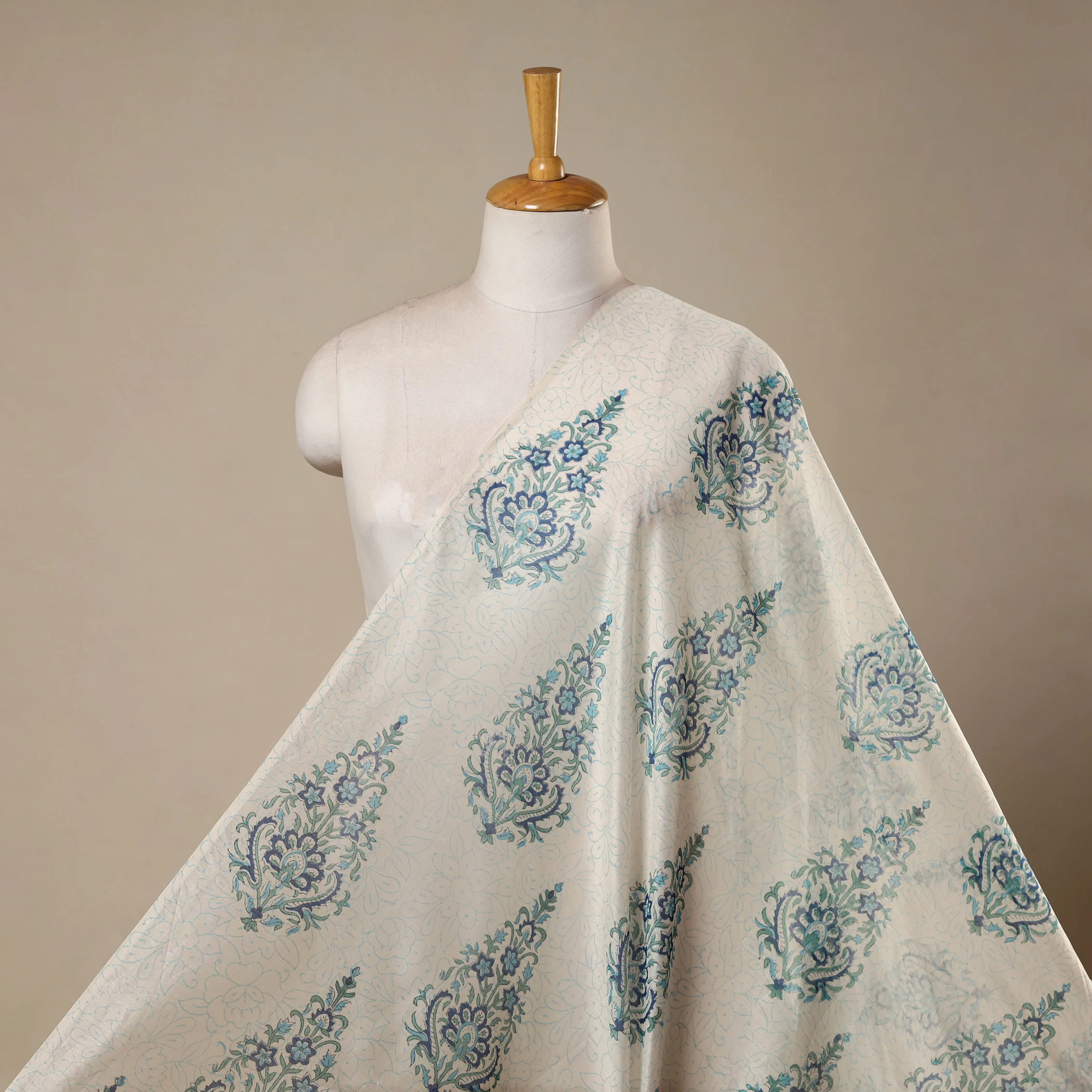 White - Handloom Chanderi Silk Hand Block Print Sanganeri Fabric 09 sold by Itokri