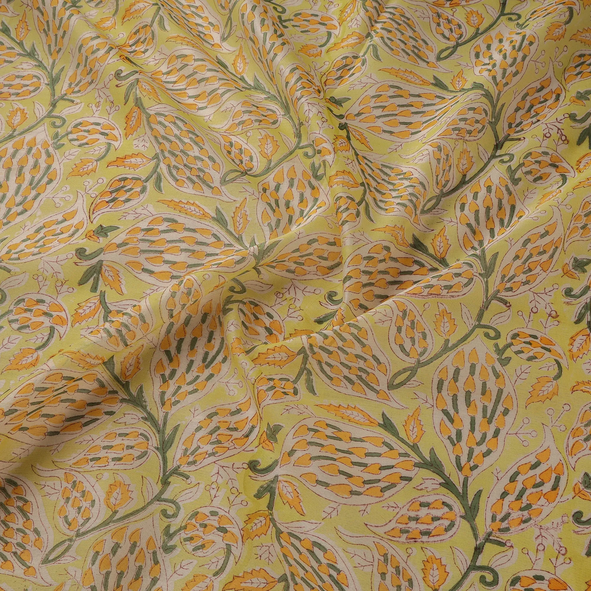 Yellow - Handloom Chanderi Silk Hand Block Print Sanganeri Fabric 07 sold by Itokri product image thumbnail 3