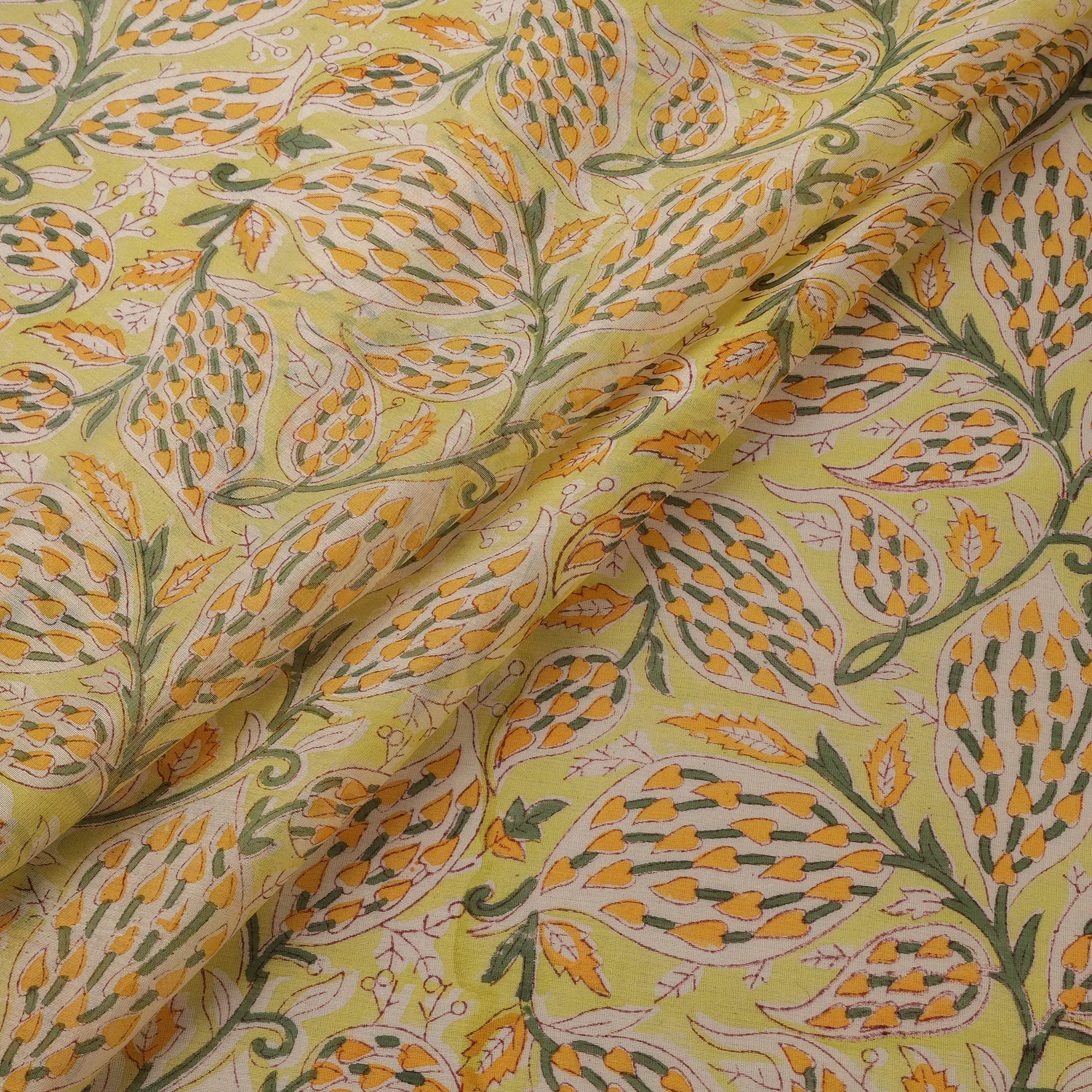 Yellow - Handloom Chanderi Silk Hand Block Print Sanganeri Fabric 07 sold by Itokri product image thumbnail 2