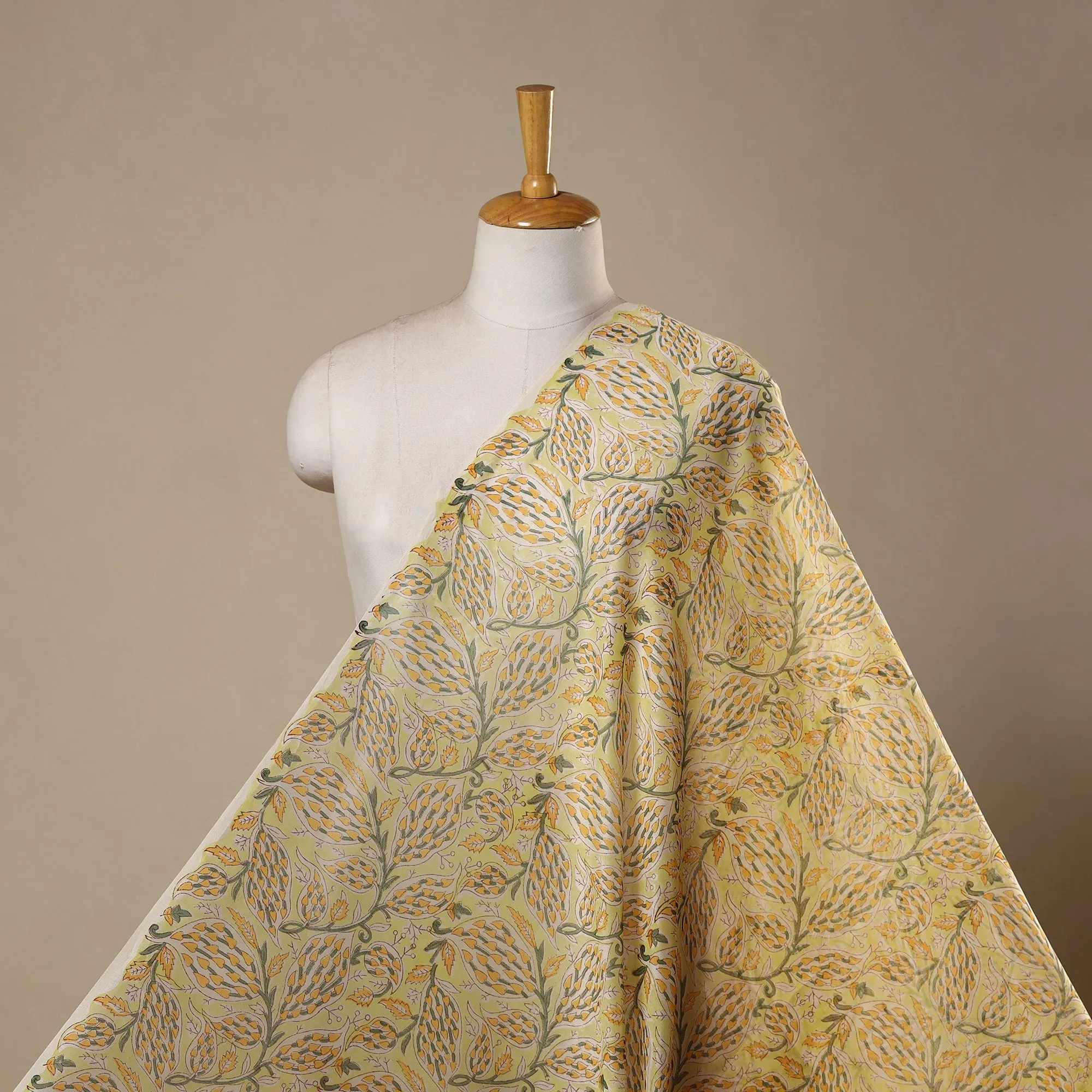 Yellow - Handloom Chanderi Silk Hand Block Print Sanganeri Fabric 07 sold by Itokri