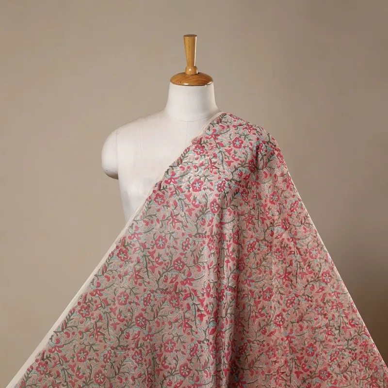 Pink - Handloom Chanderi Silk Hand Block Print Sanganeri Fabric 05 made by Itokri
