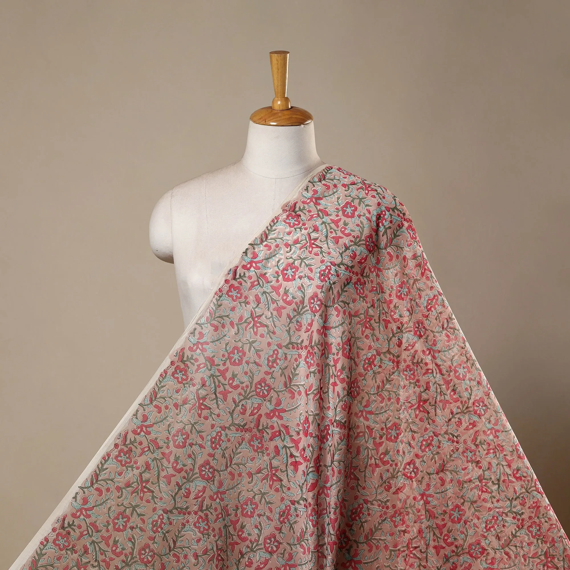 Pink - Handloom Chanderi Silk Hand Block Print Sanganeri Fabric 05 sold by Itokri