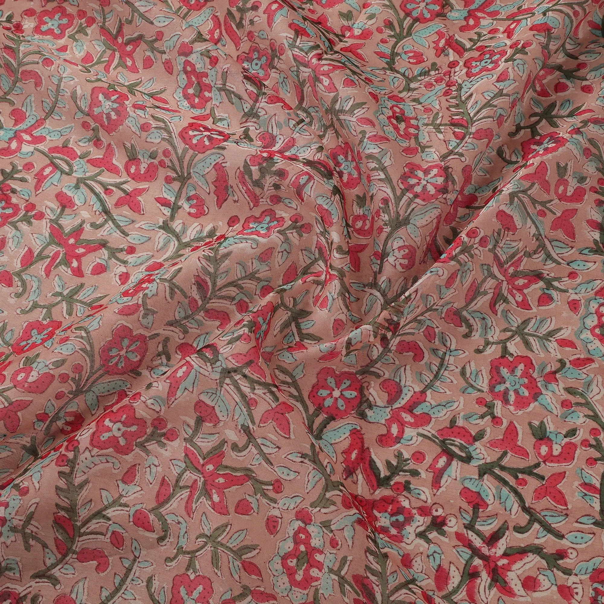 Pink - Handloom Chanderi Silk Hand Block Print Sanganeri Fabric 05 sold by Itokri product image thumbnail 3