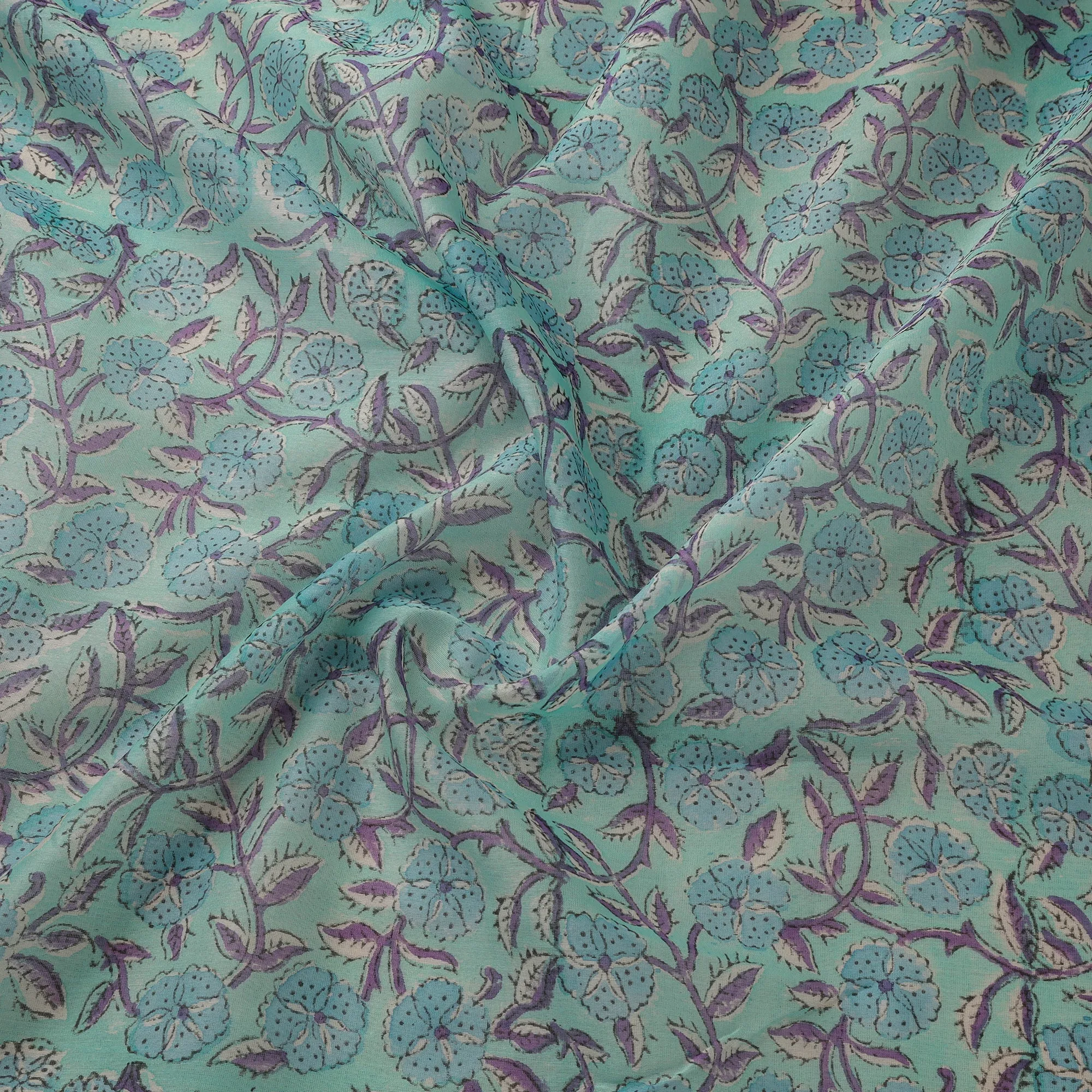 Blue - Handloom Chanderi Silk Hand Block Print Sanganeri Fabric 04 sold by Itokri product image thumbnail 3