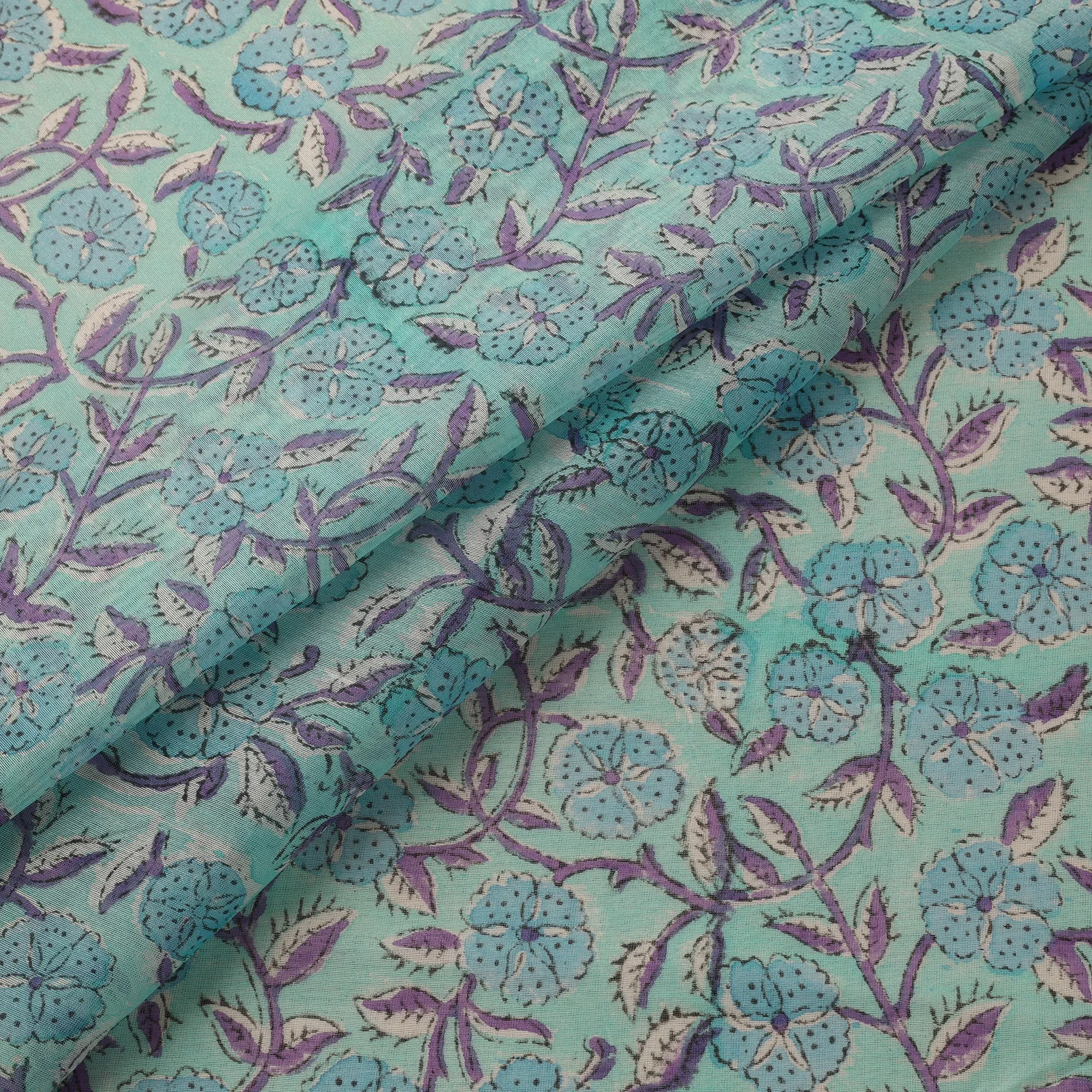 Blue - Handloom Chanderi Silk Hand Block Print Sanganeri Fabric 04 sold by Itokri product image thumbnail 2