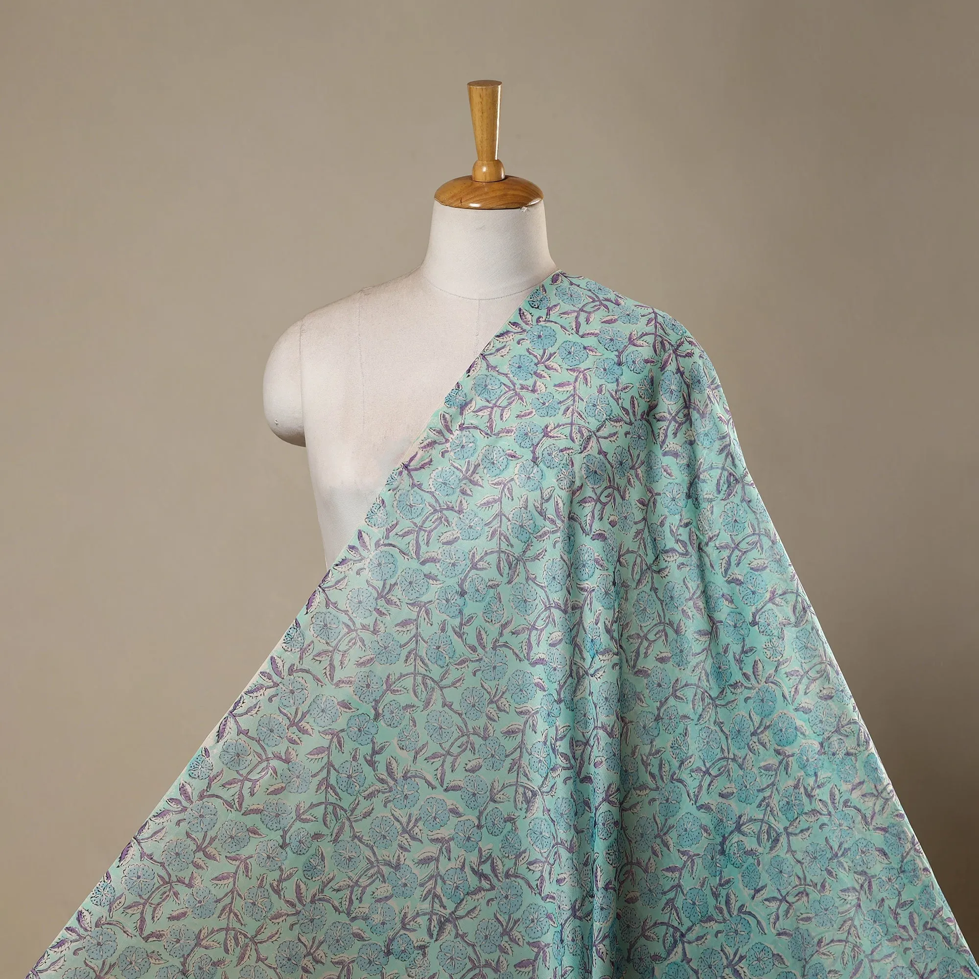 Blue - Handloom Chanderi Silk Hand Block Print Sanganeri Fabric 04 sold by Itokri