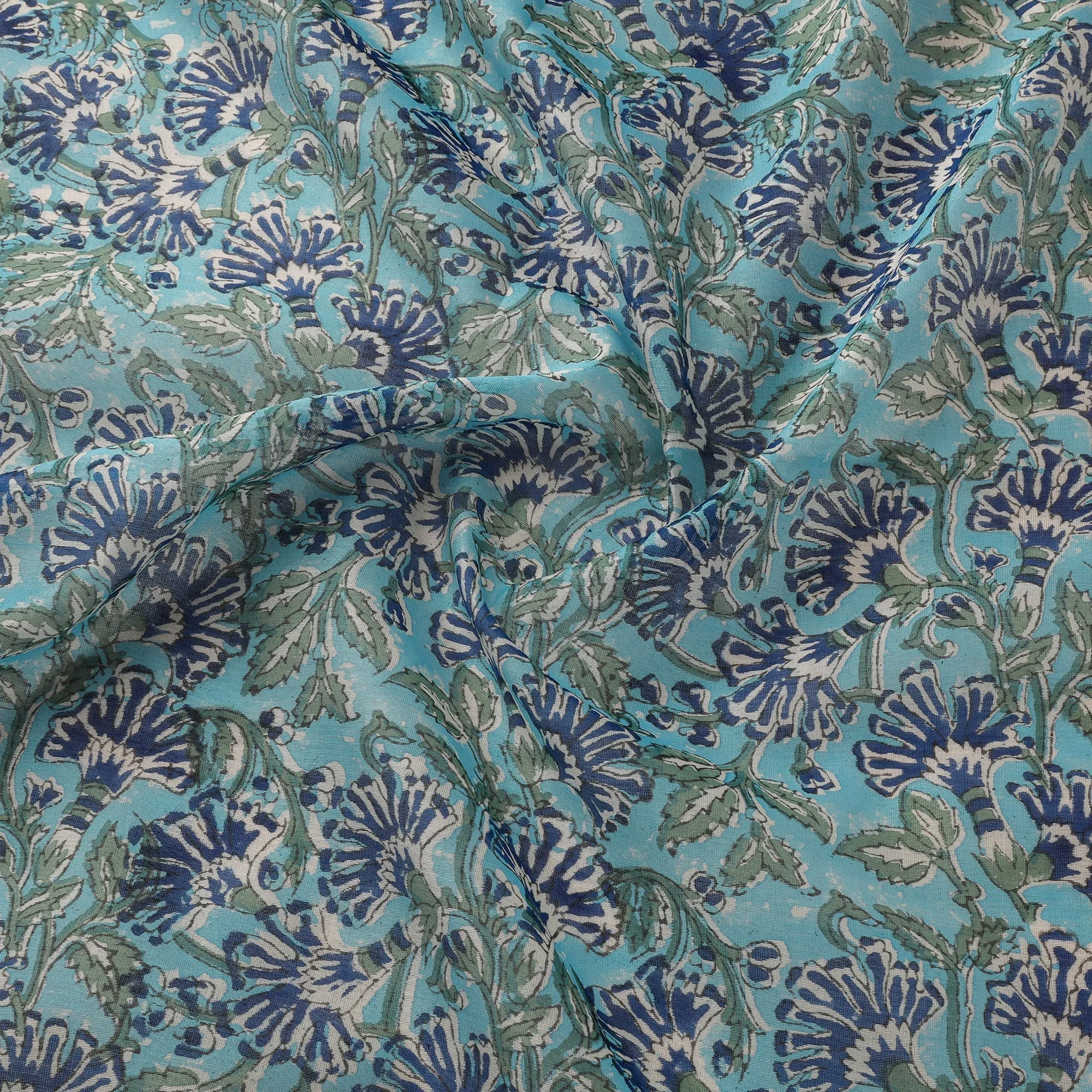 Blue - Handloom Chanderi Silk Hand Block Print Sanganeri Fabric 02 sold by Itokri product image thumbnail 3