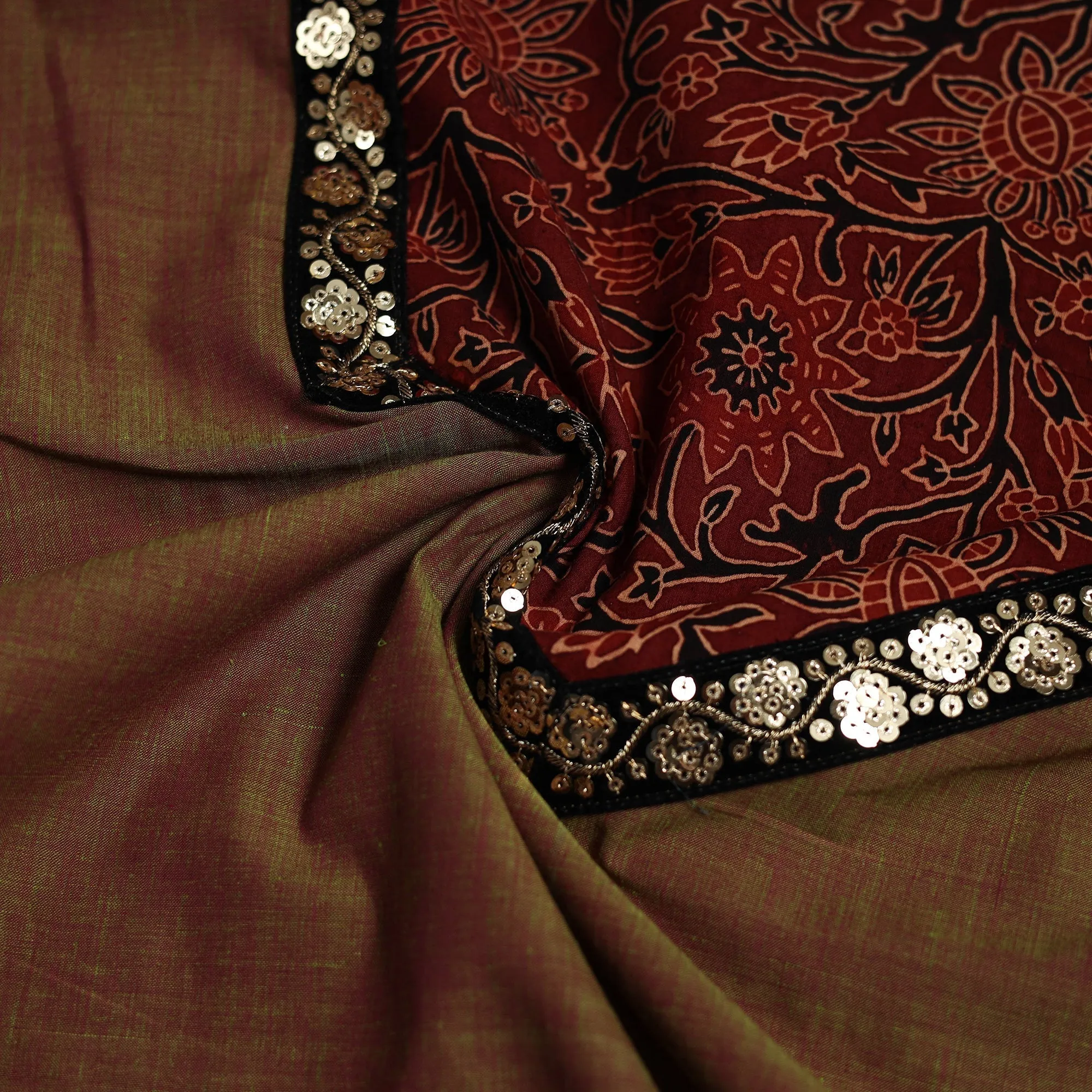 Brown - Handloom Mangalagiri Patchwork Cotton Unstitched Kurta Material (3m) 10 sold by Itokri product image thumbnail 3