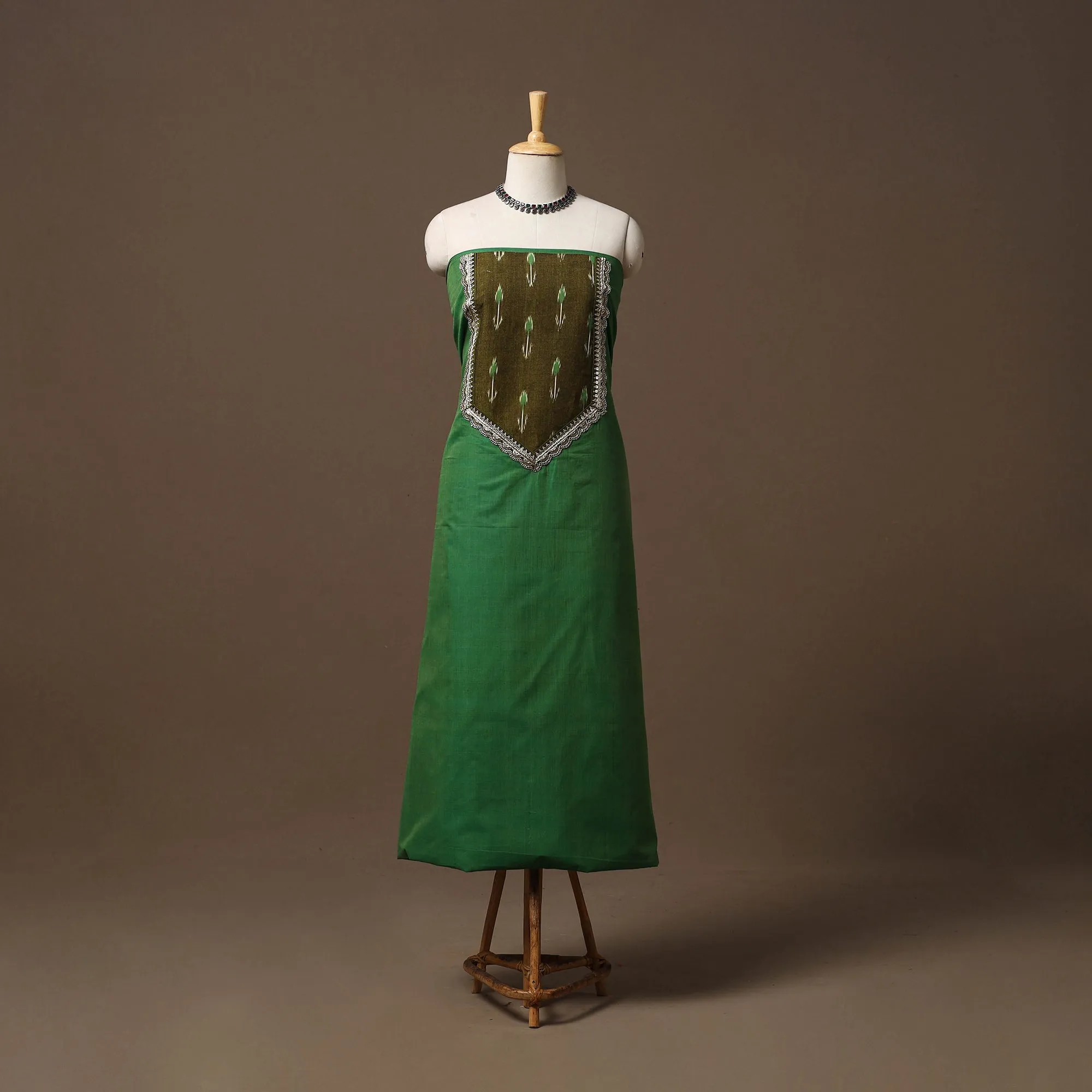 Green - Handloom Mangalagiri Patchwork Cotton Unstitched Kurta Material (3m) 03 sold by Itokri