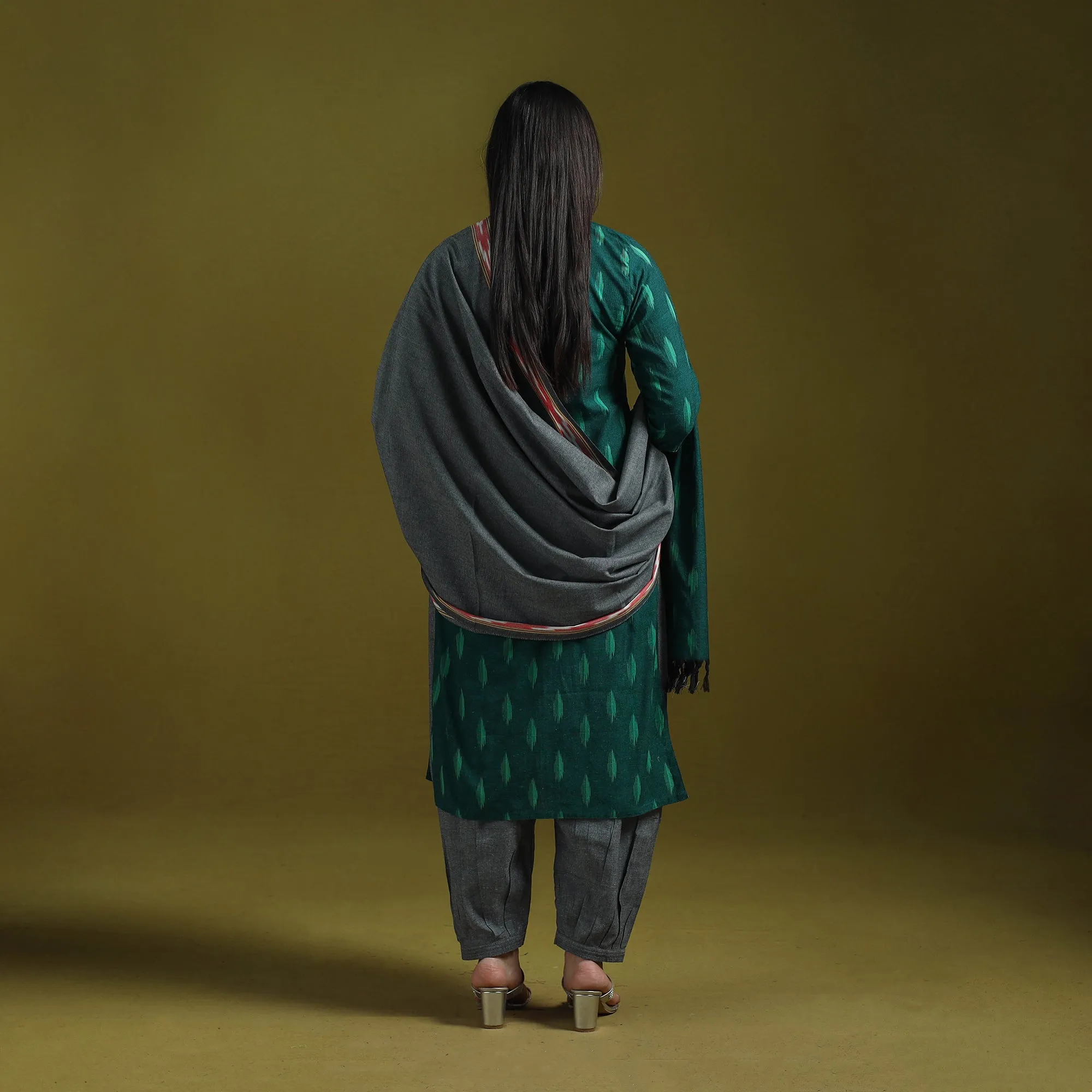 Green - Handloom Cotton Pochampally Ikat 3pc Kurta Set for women 20 sold by Itokri product image thumbnail 5