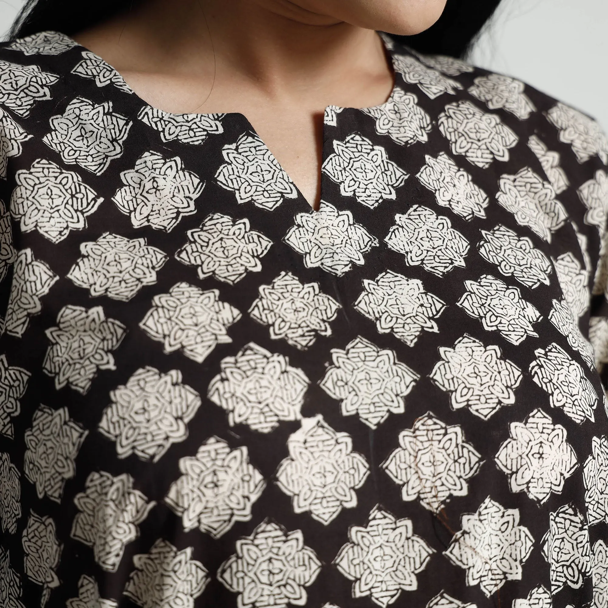 Black - Bagru Block Printed Cotton Kurta with Palazzo Set sold by Itokri product image thumbnail 5